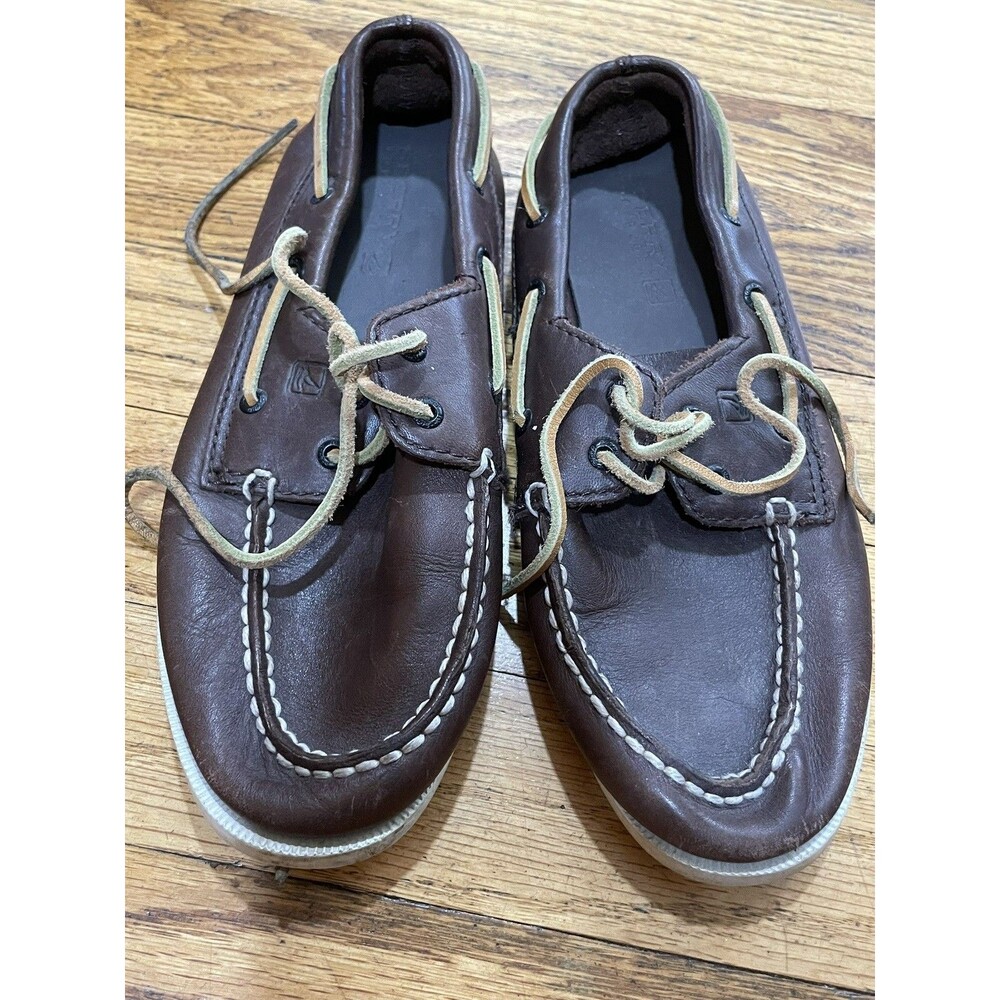 Sperry Top-Sider Boys Size 3M Brown Leather 2-Eye Boat Shoes Casual